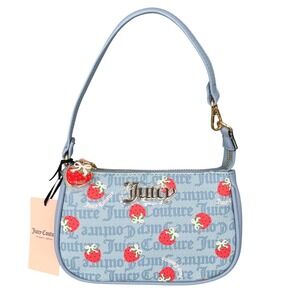 Juicy Couture Berry Sweet Convertible Wristlet Dusty Blue Strawberry Print NWT